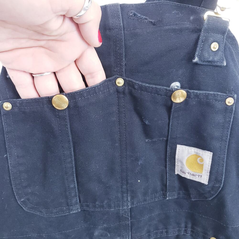 Carhartt Overalls Mens 36x30 Black Bib Double Knee Insulated R02 BLK - Picture 5 of 11